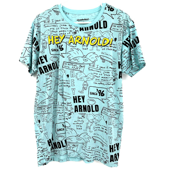 Hey Arnold nickelodeon size medium short sleeve t-shirt blue black yellow - Picture 1 of 4